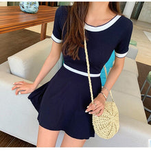 Load image into Gallery viewer, One Piece Swimsuit Women Short Sleeve Solid Swimwear Skirted Monokini Push Up Swim Suit Trikini Bathing Suit Korea Style