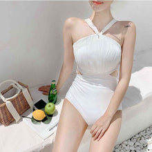 Load image into Gallery viewer, One Piece Swimsuit Women White Swimwear Cut Out Monokini Swim Suit Korea Style Bathing Suit Padded Open Back