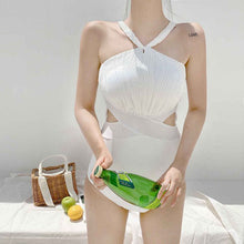 Load image into Gallery viewer, One Piece Swimsuit Women White Swimwear Cut Out Monokini Swim Suit Korea Style Bathing Suit Padded Open Back