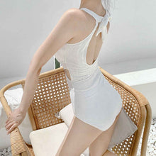 Load image into Gallery viewer, One Piece Swimsuit Women White Swimwear Cut Out Monokini Swim Suit Korea Style Bathing Suit Padded Open Back