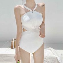 Load image into Gallery viewer, One Piece Swimsuit Women White Swimwear Cut Out Monokini Swim Suit Korea Style Bathing Suit Padded Open Back