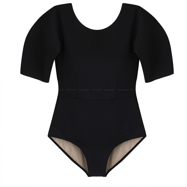 One Piece Swimwear Women Half Sleeve Swimwear Solid Swimsuit Padded Bathing Suit Sexy Monokini Summer Beachwear For Asian