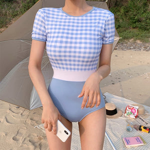 One Piece Swimwear Women High Waist Swimwear Plaid Swimsuit Backless Bathing Suit Sexy Monokini Summer Beachwear 2020 ForAsian