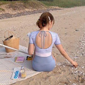 One Piece Swimwear Women High Waist Swimwear Plaid Swimsuit Backless Bathing Suit Sexy Monokini Summer Beachwear 2020 ForAsian