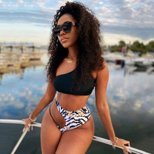 Load image into Gallery viewer, One Shoulder Bikini Women High Waist Swimsuit Female 2021 Sexy Hollow Out Bikini Set Bather Bathing Suits Summer Beach Wear Swim
