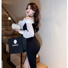 Load image into Gallery viewer, One Shoulder Dress Black Female Sexy Sequins Split One Piece Dress Autumn Ladies Party Elegant Dress Fashion Y2K Women Clothing