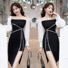 Load image into Gallery viewer, One Shoulder Dress Black Female Sexy Sequins Split One Piece Dress Autumn Ladies Party Elegant Dress Fashion Y2K Women Clothing