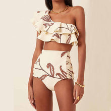 Load image into Gallery viewer, One-Shoulder Ruffled Bikini Set Tankini Three Piece Bikini Separate Bandeau Swimsuit  Shorts Bourkini 2022 Luxury Orange