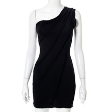 Load image into Gallery viewer, One Shoulder Sexy Women Club Dress Solid Color Bodycon Slim Summer Mini Dresses 3D Stripes Ladies Beach Party Wear 2021 Fashion