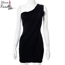 Load image into Gallery viewer, One Shoulder Sexy Women Club Dress Solid Color Bodycon Slim Summer Mini Dresses 3D Stripes Ladies Beach Party Wear 2021 Fashion
