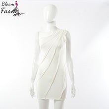 Load image into Gallery viewer, One Shoulder Sexy Women Club Dress Solid Color Bodycon Slim Summer Mini Dresses 3D Stripes Ladies Beach Party Wear 2021 Fashion