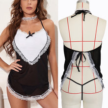 Load image into Gallery viewer, One-piece Women Clothes Sexy Dress Lace Hem See-through Off-the-shoulder Suspender Suit Black/Red Maid Exotic Costumes