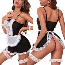 Load image into Gallery viewer, One-piece Women Clothes Sexy Dress Lace Hem See-through Off-the-shoulder Suspender Suit Black/Red Maid Exotic Costumes