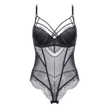 Load image into Gallery viewer, Onesies for Adults Deep V Neck Cross Sling Bodysuit Women Sleepwear Sexy Lace Patchwork Nighties Female Jumpsuit Nightwear