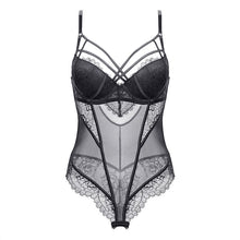 Load image into Gallery viewer, Onesies for Adults Deep V Neck Cross Sling Bodysuit Women Sleepwear Sexy Lace Patchwork Nighties Female Jumpsuit Nightwear