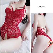 Load image into Gallery viewer, Open Crotch Bodysuit Women Sexy Lace Deep V Transparent Sexy Lingerie Temptation Nightwear Passion Sexy Pajamas Cute Teddies