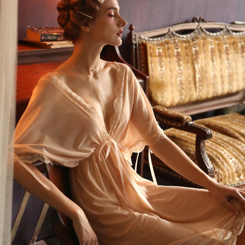 Oversize Ladies Lingerie Deep V Lace Temptation Maid Uniform Mesh Loose Night Dress Nighties Nightgown Summer Women Sleepwear