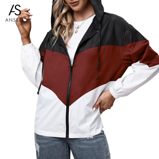 Oversized Jackets Coat Women 2021 Autumn Chic Hooded Coat Patchwork Lightweight Waterproof Raincoat Outdoor Windbreaker Female