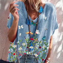 Load image into Gallery viewer, Oversized Ladies Tops Women Plus Size Floral 3D Print T Shirt Loose V-Neck Short Sleeve Casual Tee Top Summer New Streetwear