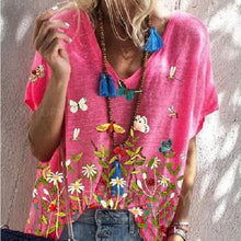 Load image into Gallery viewer, Oversized Ladies Tops Women Plus Size Floral 3D Print T Shirt Loose V-Neck Short Sleeve Casual Tee Top Summer New Streetwear