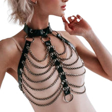 Load image into Gallery viewer, PU Leather Harness Goth Punk Bra Chains Chains Bondage Halterneck Beach Collar Gothic Waist Shoulder Body Necklace for Women