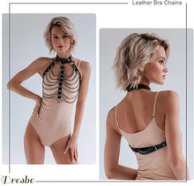 Load image into Gallery viewer, PU Leather Harness Goth Punk Bra Chains Chains Bondage Halterneck Beach Collar Gothic Waist Shoulder Body Necklace for Women