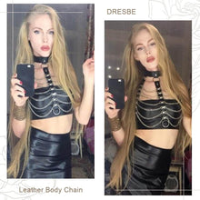 Load image into Gallery viewer, PU Leather Harness Goth Punk Bra Chains Chains Bondage Halterneck Beach Collar Gothic Waist Shoulder Body Necklace for Women