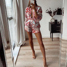 Load image into Gallery viewer, PUWD Elegant Woman Red Print Shirt Suits 2021 Spring Fashion Ladies Indie Folk Suits Ladies Vinatge Beach Suits
