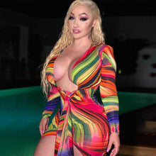 Load image into Gallery viewer, Painting Print Sexy Cut Out Deep V Women Mini Dresses Bandage Backless Midnight Clubwear Skinny Long Sleeves Dress Hot Bodycon