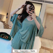Load image into Gallery viewer, Pajama Set Woman 3 Pieces Sexy Suspenders Loose Shorts Sleepwear Women&#39;S Spring And Summer  New Japanese Long-Sleeve Nightgown