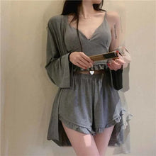 Load image into Gallery viewer, Pajama Set Woman 3 Pieces Sexy Suspenders Loose Shorts Sleepwear Women&#39;S Spring And Summer  New Japanese Long-Sleeve Nightgown