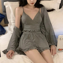 Load image into Gallery viewer, Pajama Set Woman 3 Pieces Sexy Suspenders Loose Shorts Sleepwear Women&#39;S Spring And Summer  New Japanese Long-Sleeve Nightgown