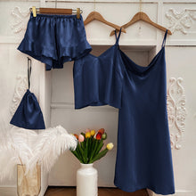 Load image into Gallery viewer, Pajama Set Women Pajamas for Women Silk Sleepwear Set Sleep Tops Summer Sexy Nightwear 3PC Suit Nightgown Nightie Home Clothes