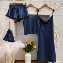 Load image into Gallery viewer, Pajama Set Women Pajamas for Women Silk Sleepwear Set Sleep Tops Summer Sexy Nightwear 3PC Suit Nightgown Nightie Home Clothes