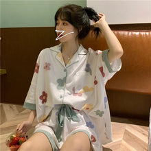 Load image into Gallery viewer, Pajamas For Women&#39;S 2 Piece Set Summer Clothes New Korean Style Sweet And Thin Short-Sleeved Shorts Satin Pajamas Set Home Dress