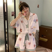 Load image into Gallery viewer, Pajamas For Women&#39;S 2 Piece Set Summer Clothes New Korean Style Sweet And Thin Short-Sleeved Shorts Satin Pajamas Set Home Dress