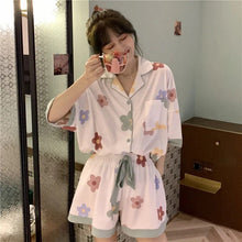 Load image into Gallery viewer, Pajamas For Women&#39;S 2 Piece Set Summer Clothes New Korean Style Sweet And Thin Short-Sleeved Shorts Satin Pajamas Set Home Dress