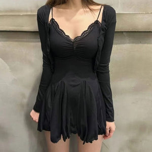 Pajamas For Women Sexy Bras Solid Elegant Mini Dress Sleepwear Kawaii Party Dress Female  Korean Fashion Dress 2 Piece Set