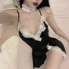 Load image into Gallery viewer, Pajamas For Women With Chest Pad Sexy Suspender Lingerie Women Lace Hot Nightwear Chemise Night Dress Women Satin Home Wear