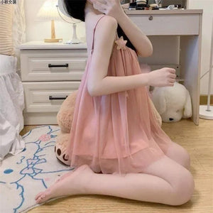 Pajamas Set Woman 2 Pieces Cute Star Suspenders Sleepwear Summer Pure Desire Wind Mesh Night Dress Home Wear Suit Female