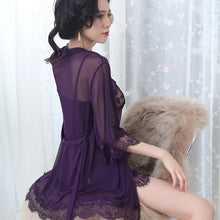 Load image into Gallery viewer, Pajamas Set Woman 2 Pieces Sexy Sling Lingerie Sleepwear Robe Babydoll Attractive Sexy Lace Mesh Dress Woman Home Wear