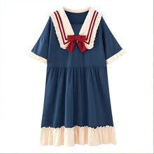 Load image into Gallery viewer, Pajamas Women&#39;S Summer Set Short-Sleeved Suit New Princess Navy Style Sweet Kawaii Student Cartoon Ladies Bow Tie Home Clothes