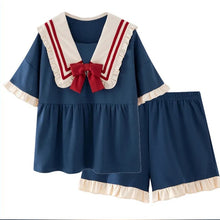Load image into Gallery viewer, Pajamas Women&#39;S Summer Set Short-Sleeved Suit New Princess Navy Style Sweet Kawaii Student Cartoon Ladies Bow Tie Home Clothes