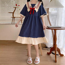 Load image into Gallery viewer, Pajamas Women&#39;S Summer Set Short-Sleeved Suit New Princess Navy Style Sweet Kawaii Student Cartoon Ladies Bow Tie Home Clothes