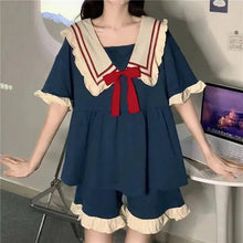 Load image into Gallery viewer, Pajamas Women&#39;S Summer Set Short-Sleeved Suit New Princess Navy Style Sweet Kawaii Student Cartoon Ladies Bow Tie Home Clothes