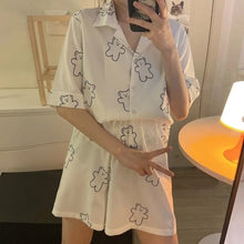Load image into Gallery viewer, Pajamas Women Summer Bear Print Thin Can Be Worn Outside Cardigan Home Service Suit Two-Piece Set  Japanese Style Kawaii
