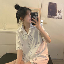 Load image into Gallery viewer, Pajamas Women Summer Bear Print Thin Can Be Worn Outside Cardigan Home Service Suit Two-Piece Set  Japanese Style Kawaii