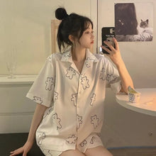 Load image into Gallery viewer, Pajamas Women Summer Bear Print Thin Can Be Worn Outside Cardigan Home Service Suit Two-Piece Set  Japanese Style Kawaii