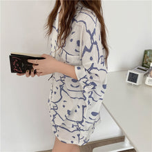 Load image into Gallery viewer, Pajamas Women Summer Bear Print Thin Can Be Worn Outside Cardigan Home Service Suit Two-Piece Set  Japanese Style Kawaii
