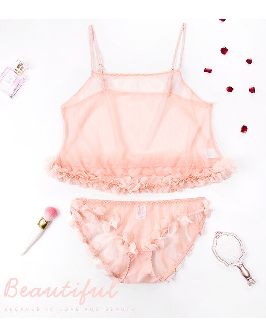 Pajamas for Women French Sleepwear Sling Transparent Sweet Round Neck Lace Flower Pajamas Suit Underwear Set Sexy Lingerie